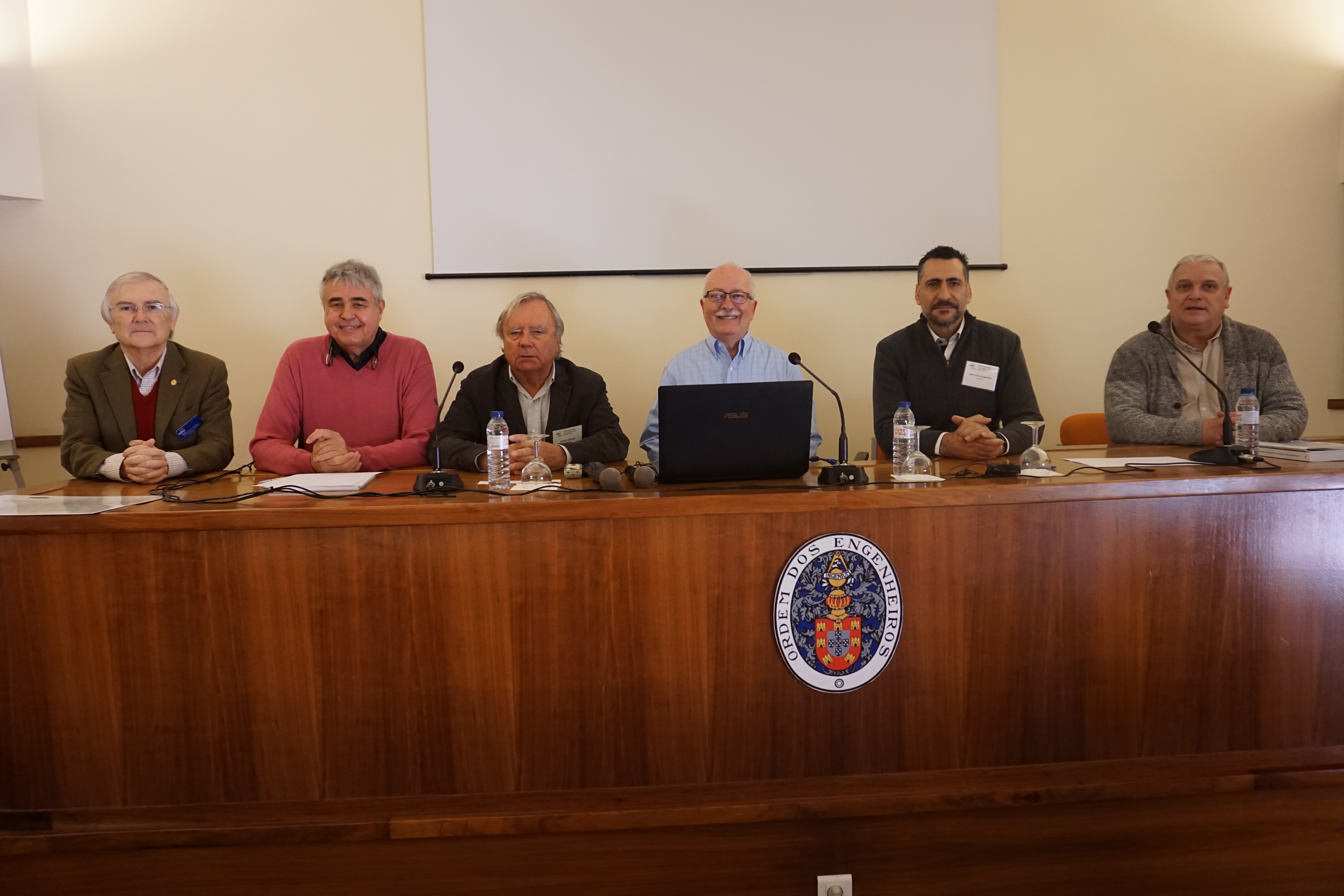 Organizers of the first ever European presentation of ASHRAE HVAC Design Level I course prepare to meet the attendees. From left, Serafin Grana, Portugal Chapter; Steve Comstock, ASHRAE Brussels Office; Rafael Úrculo, instructor from Spain; Charlie Henck, US instructor; José Luís Alexandre, instructor from Portugal; Carlos Gabriel Farto, CTTC chair of Portugal Chapter